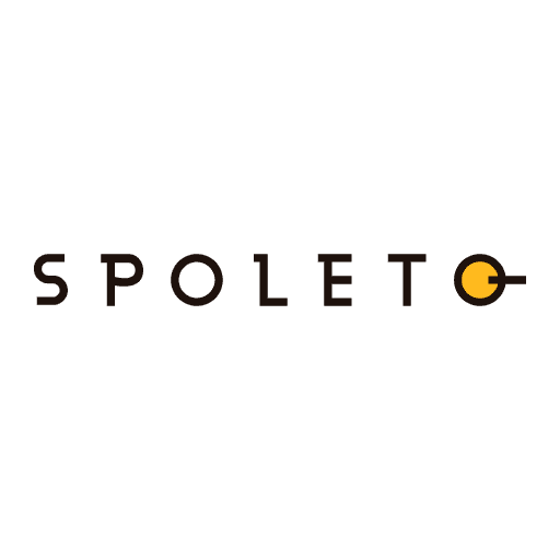 Black SPOLETO logo in uppercase with a stylized yellow and black circular final letter.