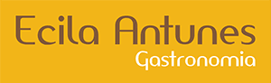 Ecila Antunes Gastronomia logo with brown and white text against a bright yellow background.